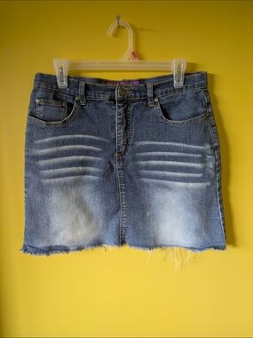 Women's Blue Denim Distressed Mini Skirt